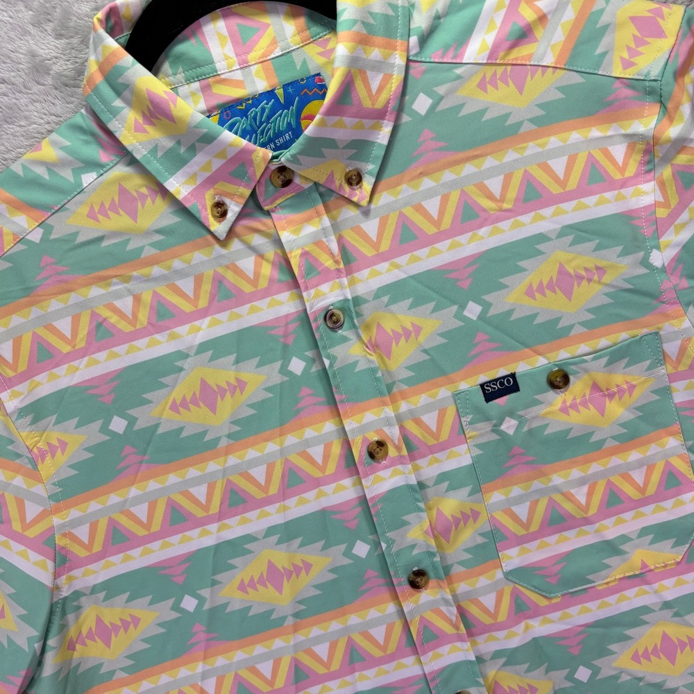 Southern Shirt Mens S Multicolor Geometric Party Collection SS Button Down 1W071